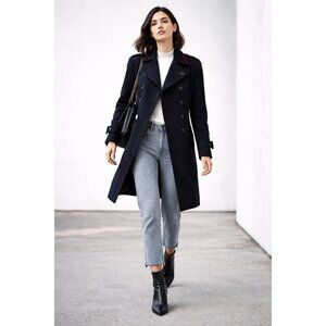 OPERATIONS NYC Black Wool Cashmere Military Peacoat Trench Coat Small USA Made
